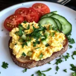Creamy Scrambled Egg Toast with Fresh Cucumber & Tomato Slices