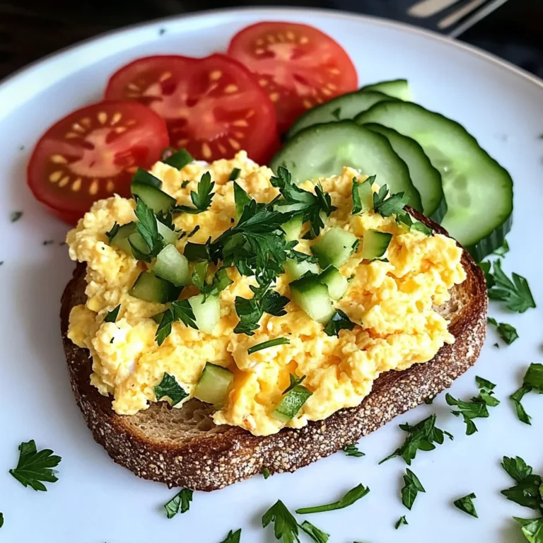 Creamy Scrambled Egg Toast with Fresh Cucumber & Tomato Slices