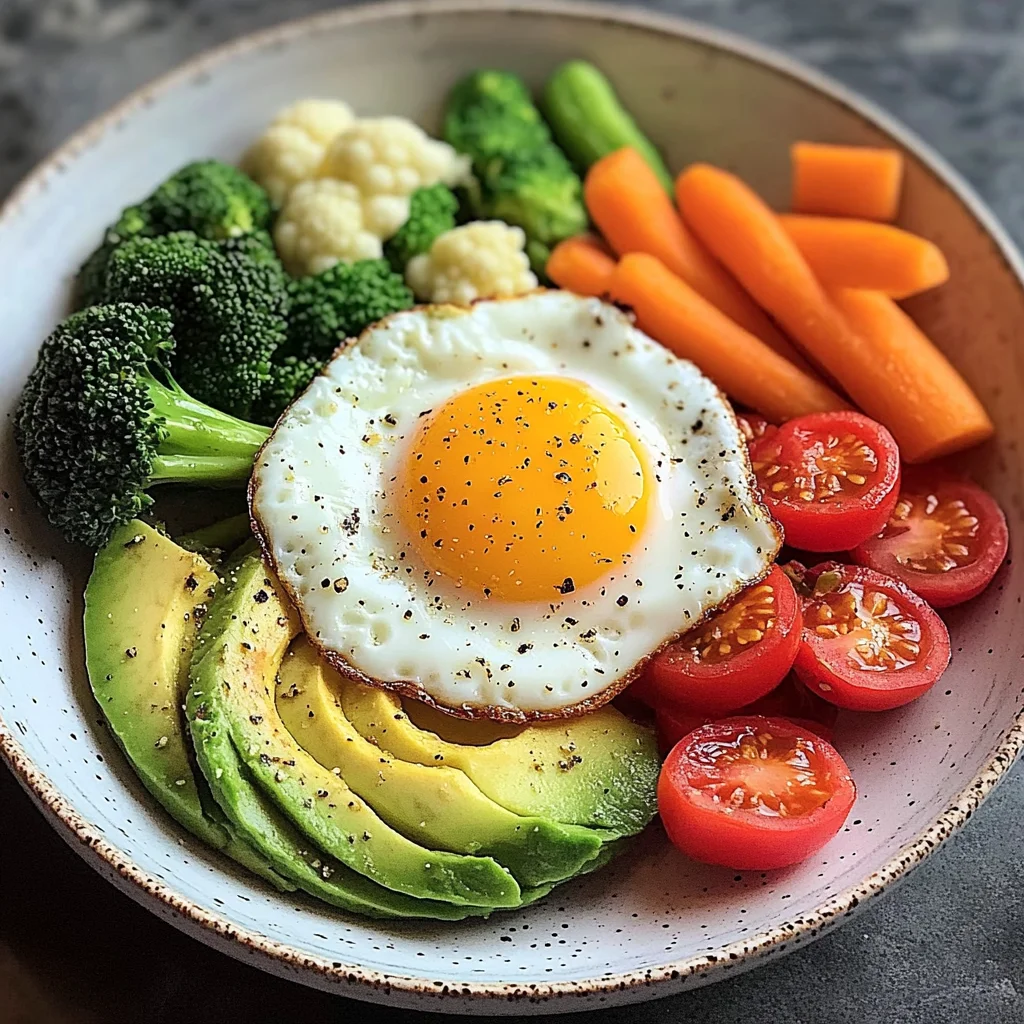 Sunny-Side Egg with Avocado, Tomatoes & Steamed Veggies