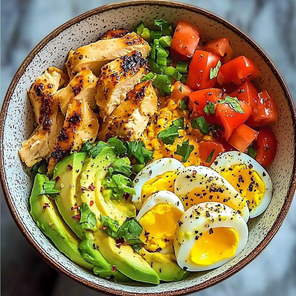 Protein Power Bowl with Avocado, Eggs, and Chicken