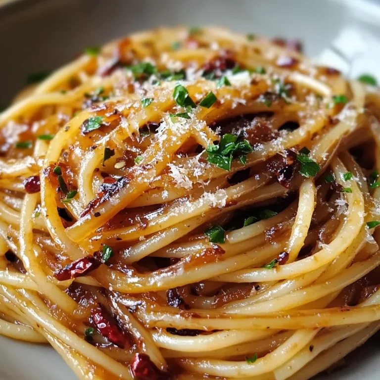 Caramelized Onion Pasta with Chilli Oil