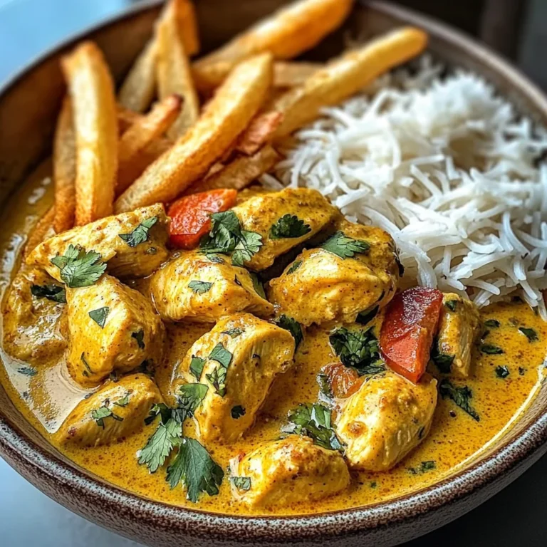 Coconut Chicken Curry with Crispy Fries and Warm Naan