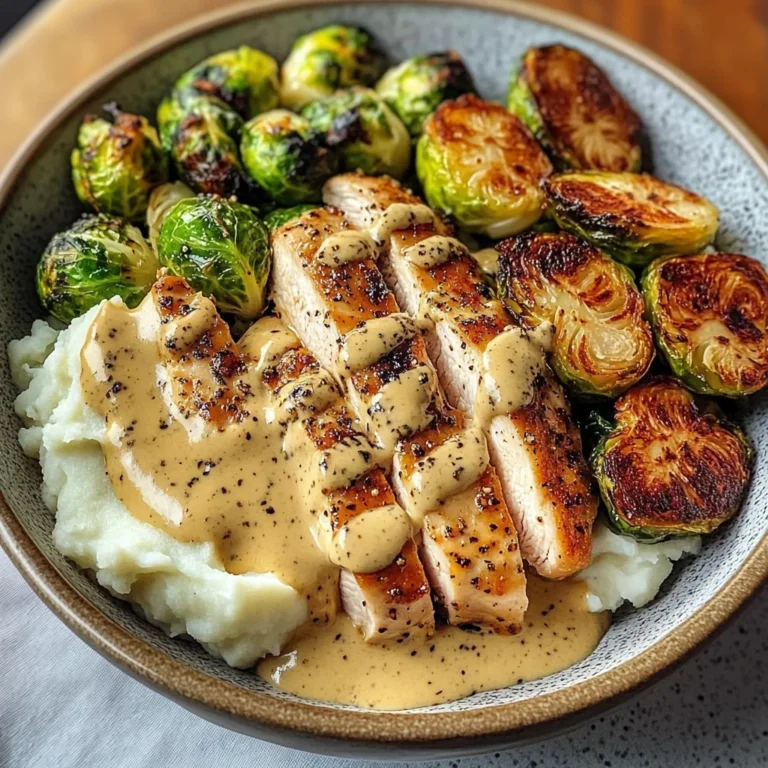 Creamy Black Pepper Chicken Bowl with Crispy Brussels & Mash