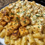 Creamy Cajun Garlic Butter Chicken Rigatoni with Mozzarella & Parmesan