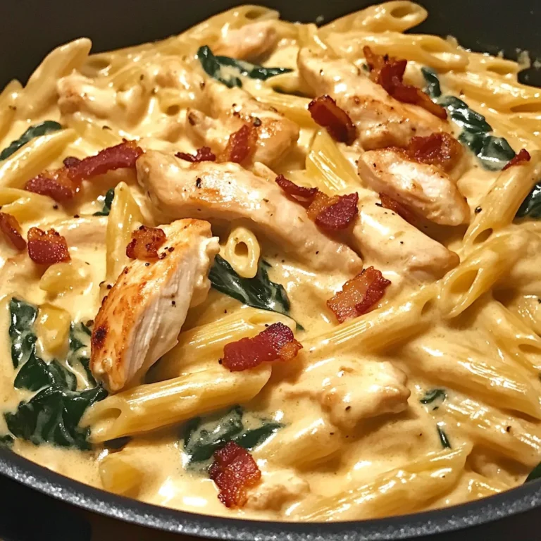 Creamy Chicken Bacon Penne with Spinach