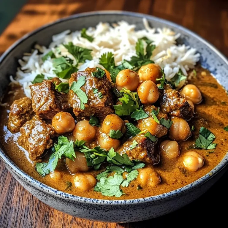 Creamy Coconut Beef and Chickpea Curry with Fresh Garlic Naan