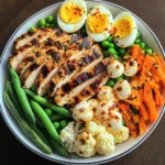 Grilled Chicken Protein Bowl with Eggs, Veggies & Creamy Dressing