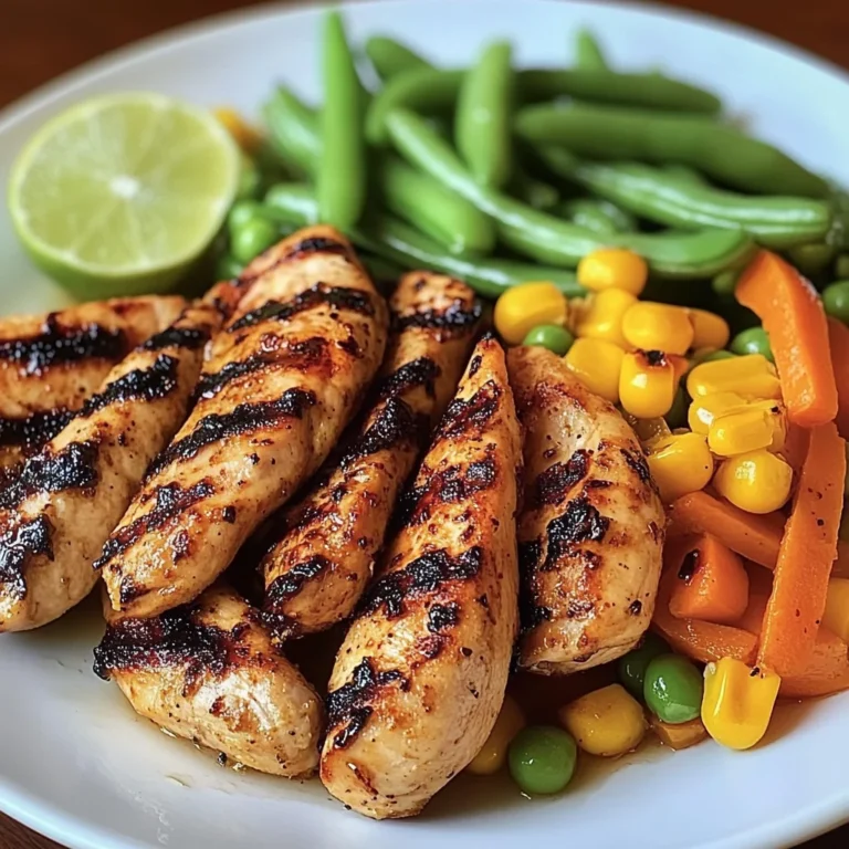 Grilled Chicken Strips with Steamed Mixed Veggies & Lime