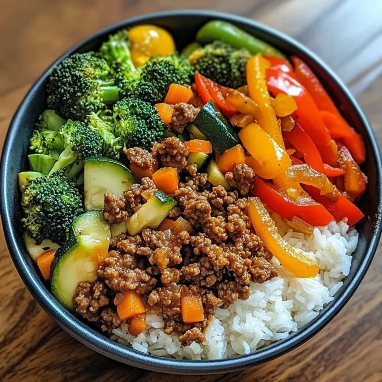 Ground Beef Veggie Stir-Fry Bowl with Fluffy Rice