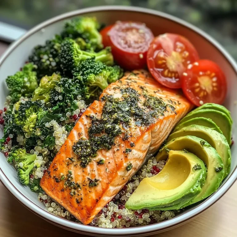 Herb-Roasted Salmon Bowl with Quinoa Kale Salad & Avocado