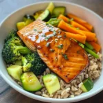 Honey-Glazed Salmon Bowl with Brown Rice & Steamed Veggies