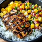 Jerk Chicken Bowls with Mango Salsa and Coconut Rice