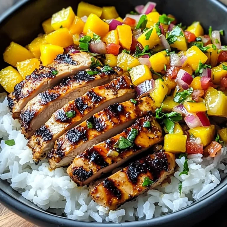 Jerk Chicken Bowls with Mango Salsa and Coconut Rice