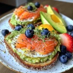 Smoked Salmon & Avocado Breakfast Toast with Fresh Fruit