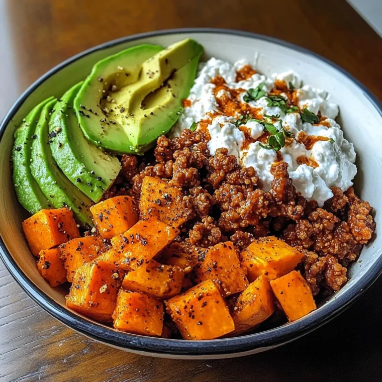 Spicy Sweet Potato Power Bowl with Avocado & Cottage Cheese