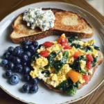 Veggie Egg Scramble with Cottage Cheese & Blueberry Toast