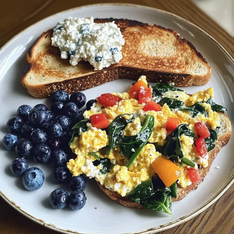 Veggie Egg Scramble with Cottage Cheese & Blueberry Toast