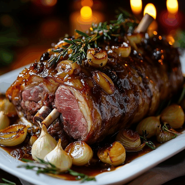 Slow-Roasted Lamb Shoulder with Roasted Garlic, Caramelized Onions & Honey Herb Glaze