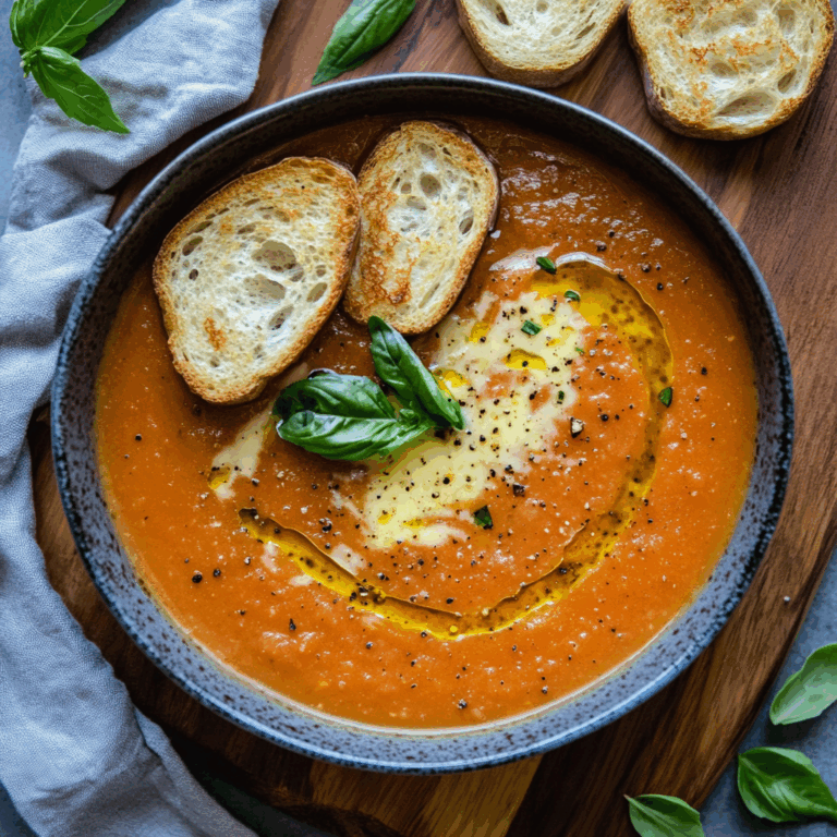 Roasted Tomato Soup with Crispy Gruyère Toasts