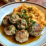 Apple Chicken Meatballs with Spiced Sweet Potatoes