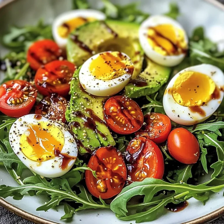 Avocado Arugula Salad with Jammy Eggs & Creamy Balsamic Drizzle