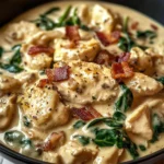 Creamy Chicken Stroganoff with Spinach and Crispy Bacon