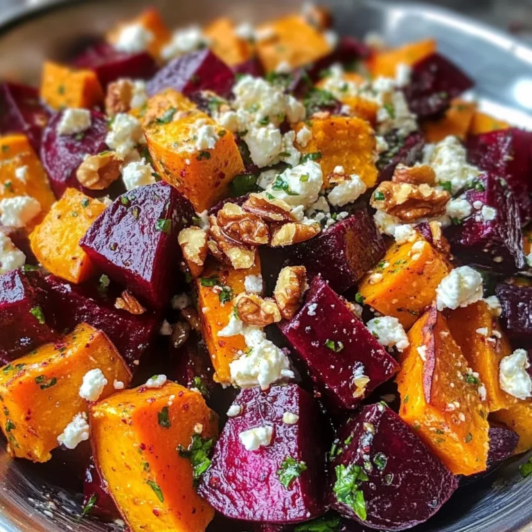 Creamy Roasted Beet Salad with Sweet Potato & Feta