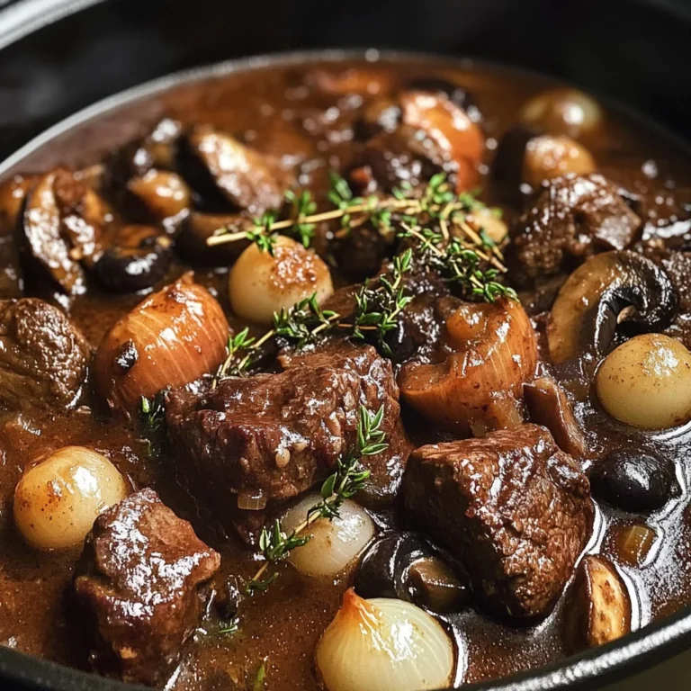 French Beef Bourguignon with Wine-Braised Mushrooms and Pearl Onions