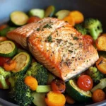 Pan-Seared Salmon with Garlic Veggie Medley