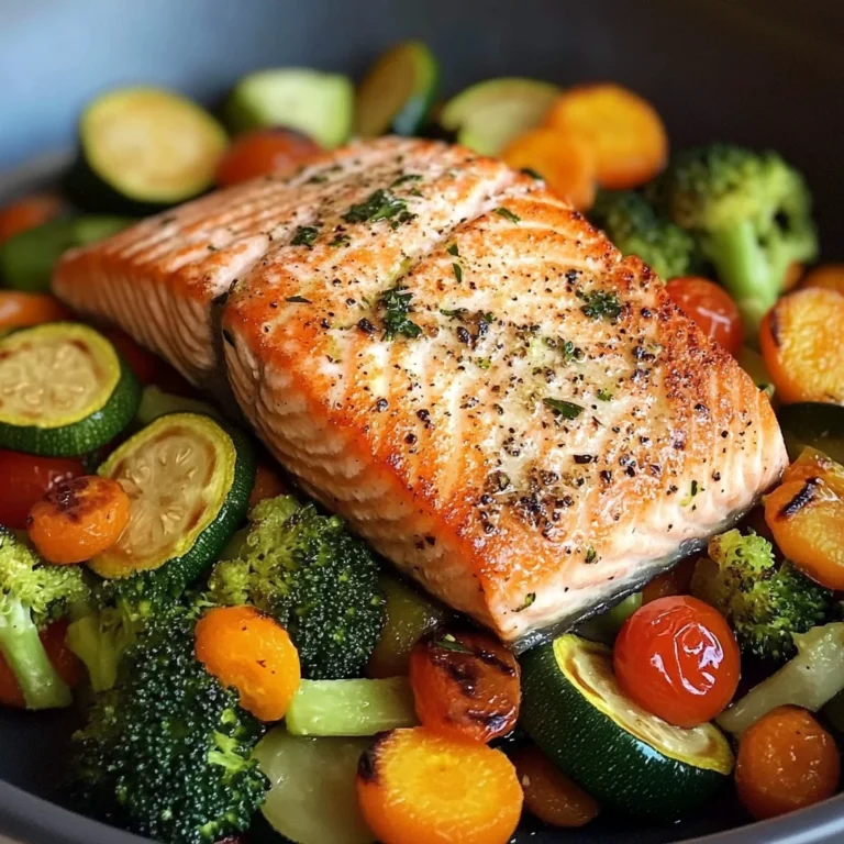 Pan-Seared Salmon with Garlic Veggie Medley