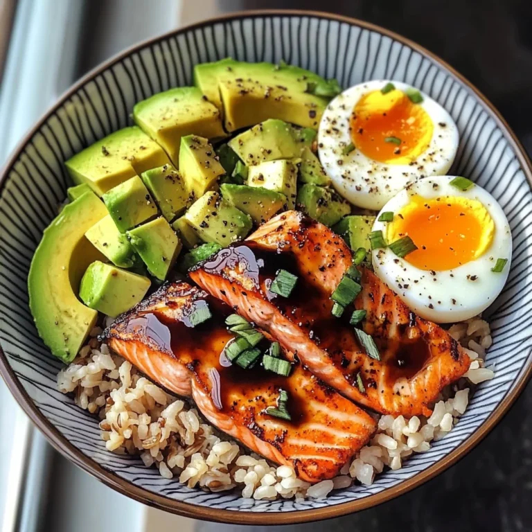 Salmon, Brown Rice & Soft-Boiled Egg Bowl with Avocado