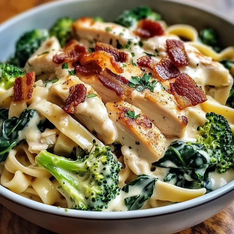 Chicken, Bacon & Spinach Alfredo Fettuccine with Broccoli