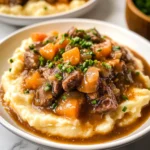 Fall Apple Cider Stew over Mashed Potatoes