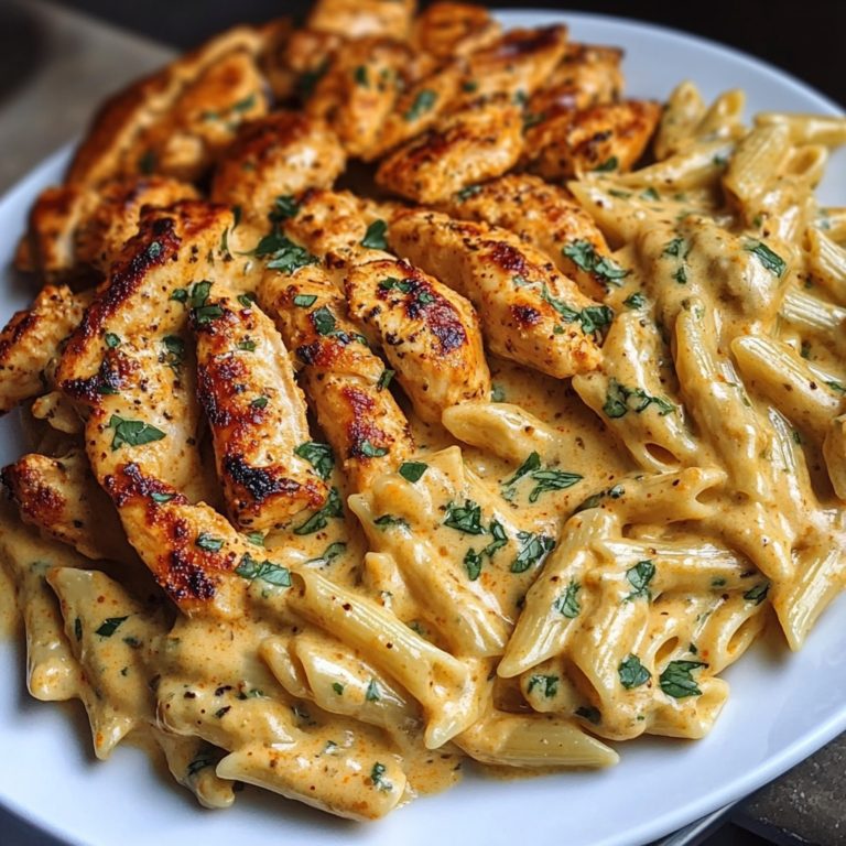 Garlic Parmesan Chicken Penne in Creamy Cajun Three-Cheese Sauce