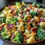 Amish Broccoli Salad with Cauliflower, Turkey Bacon & Raisins