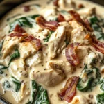 Creamy Slow Cooker Chicken Stroganoff with Spinach and Crispy Bacon