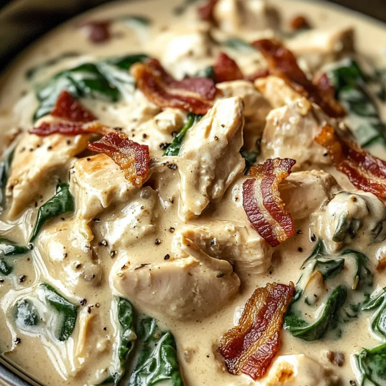 Creamy Slow Cooker Chicken Stroganoff with Spinach and Crispy Bacon