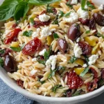 Homemade Orzo Pasta Salad with Feta and Sun Dried Tomatoes - flirtyfood