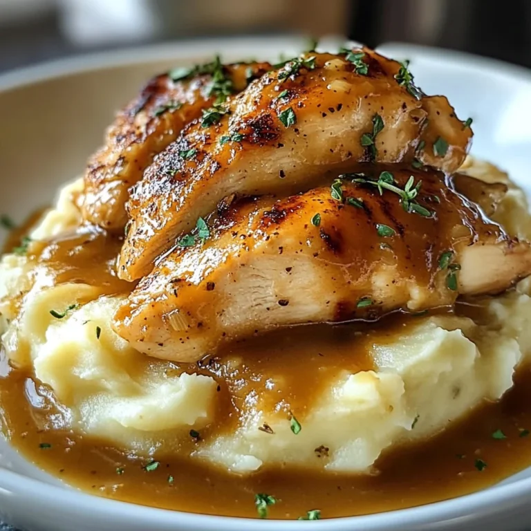 Chicken and Garlic Gravy with Cheesy Mashed Potatoes
