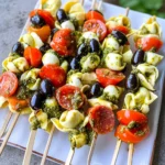 Italian Tortellini Skewers with Pesto Drizzle