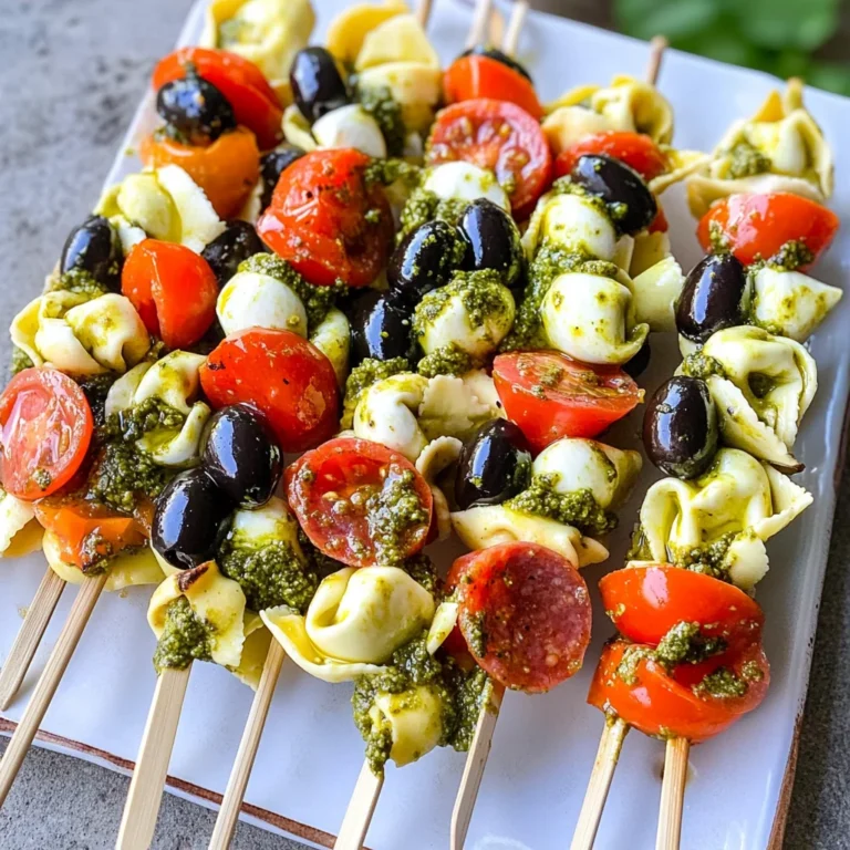 Italian Tortellini Skewers with Pesto Drizzle
