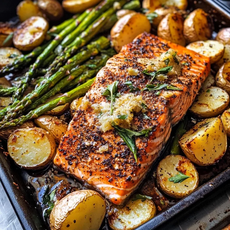 Lemon Brown Butter Salmon and Potatoes with Parmesan Asparagus