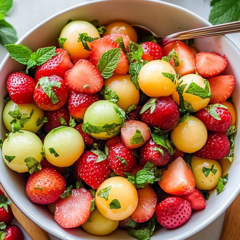Melon Strawberry Salad with Lime Mint Dressing