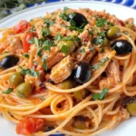 Pasta Puttanesca with Spicy Tuna