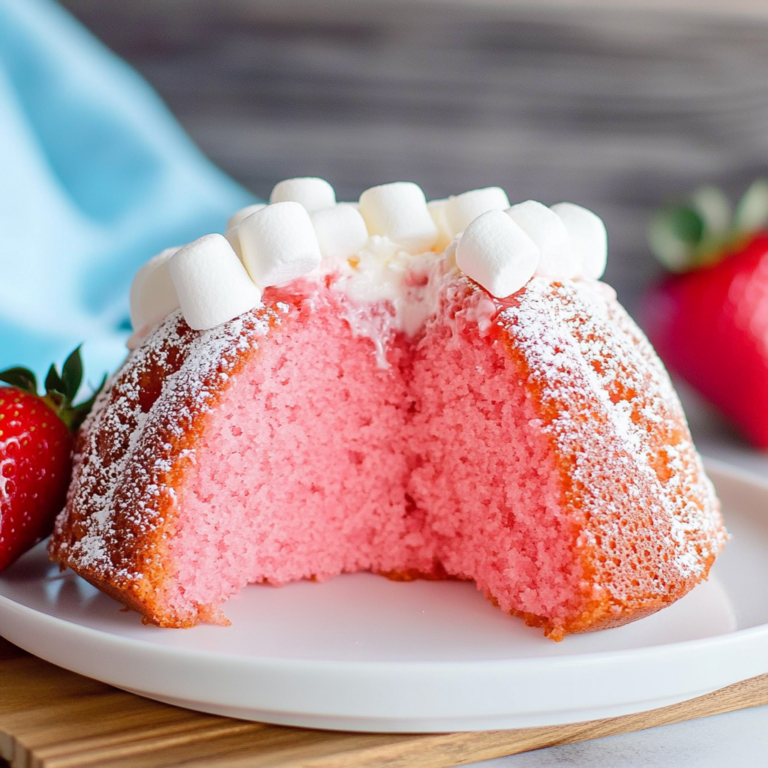 Strawberry vegan marshmallows Cake (Strawberry Bundt Cake with vegan marshmallows Cream Filling)