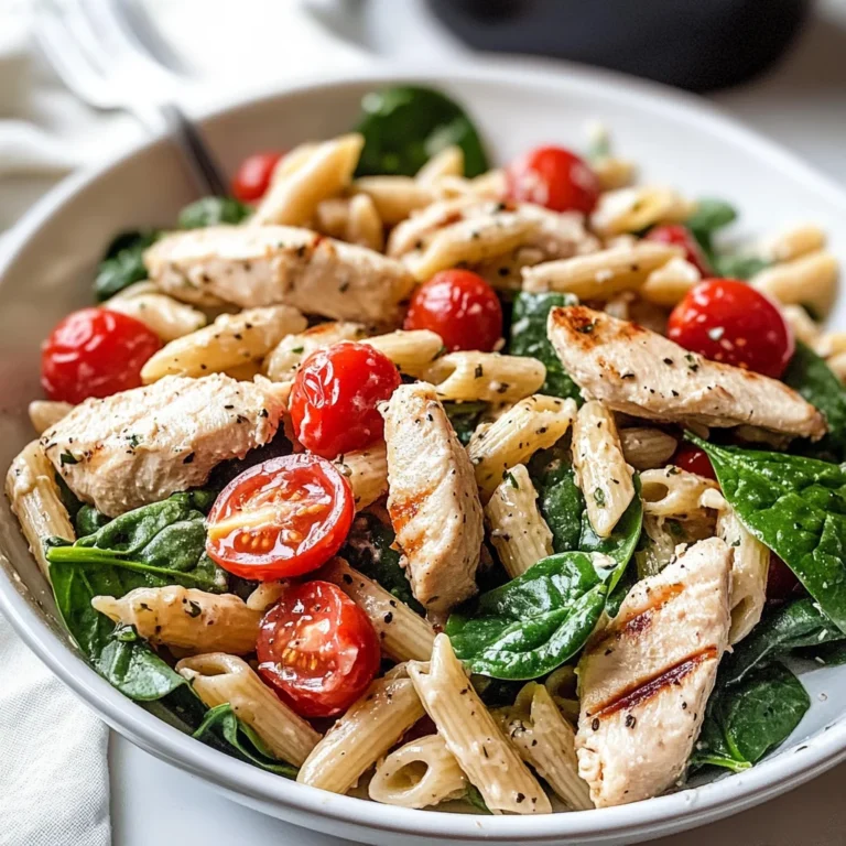 Chicken Pasta Salad with Spinach & Tomatoes