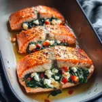 Simple Baked Stuffed Salmon with Spinach and Feta