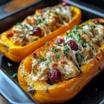 Sweet and Savory Honey Roasted Butternut Squash Stuffed with Chicken