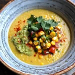 Sweet Corn Soup with Roasted Corn Guacamole